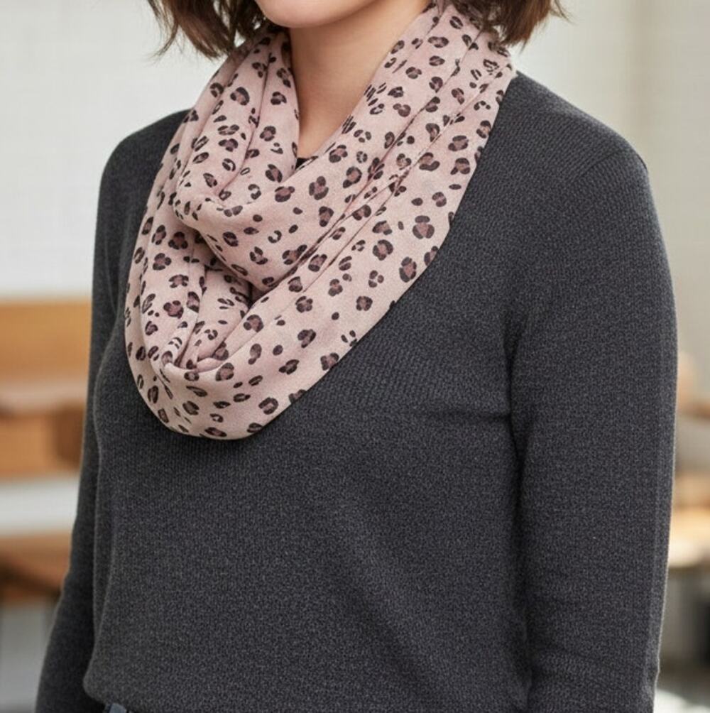 Pink Cheetah Print Infinity Scarf Sheer Polyester